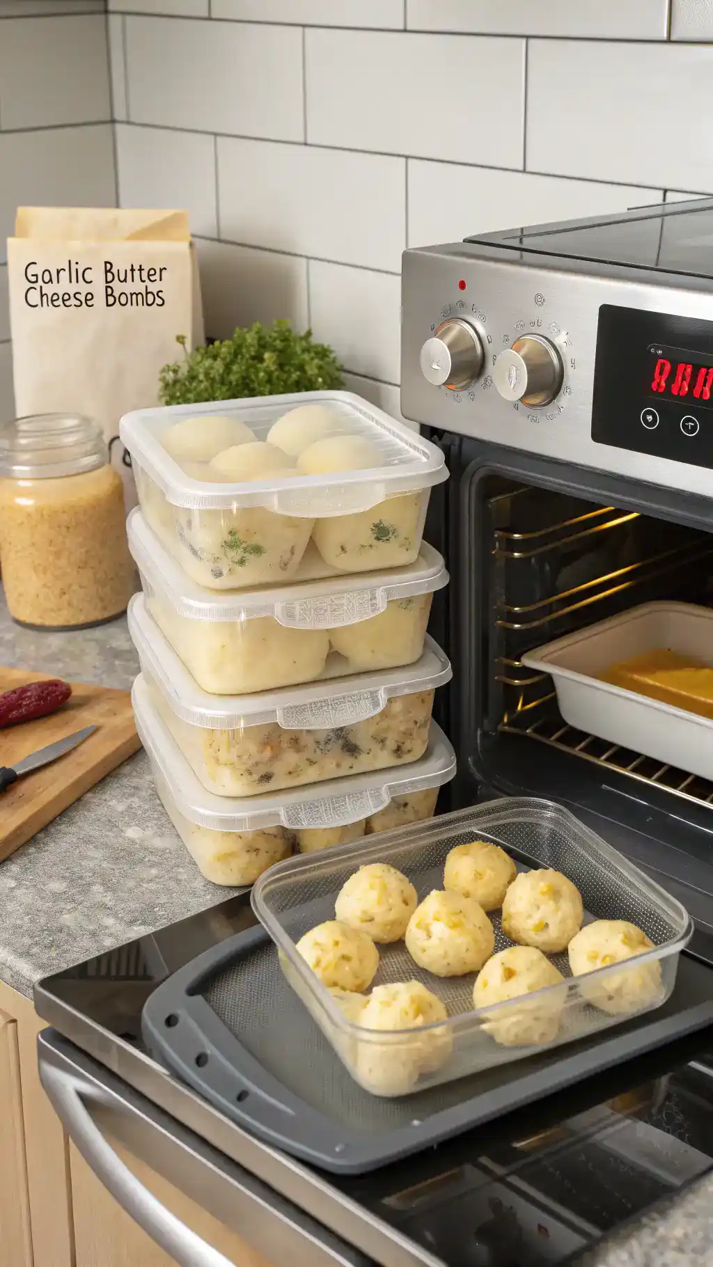 Storage and reheating methods for Garlic Butter Cheese Bombs.