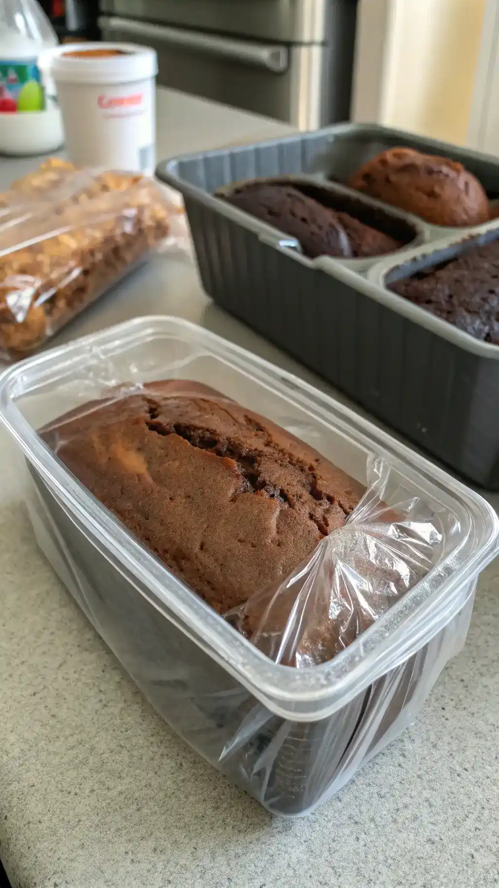 Storing Hot Fudge Brownie Bread for freshness.