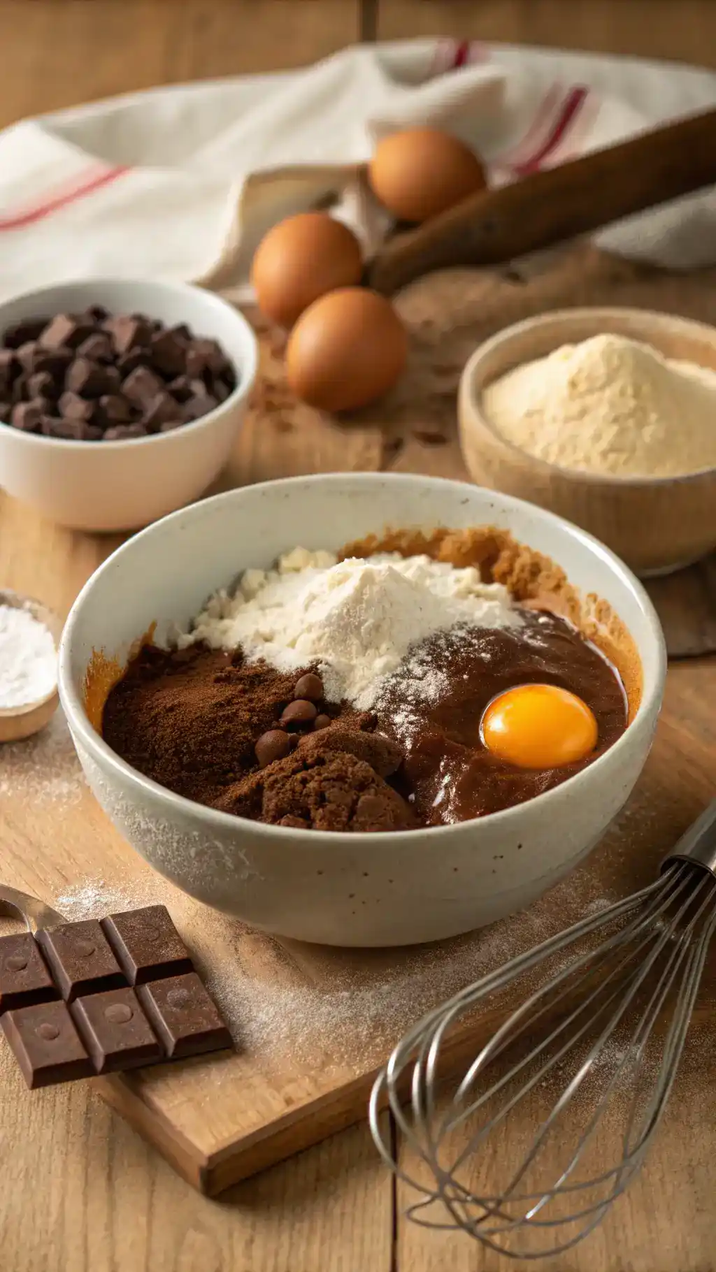 Mixing ingredients for Hot Fudge Brownie Bread in a bowl.