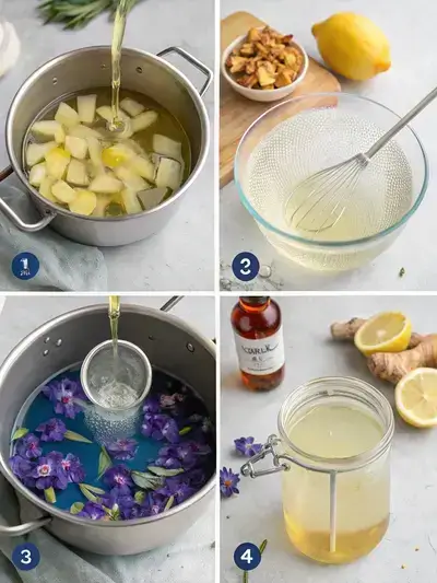Step-by-step preparation of Brazilian Mounjaro Glow Tonic with vibrant color transformation.