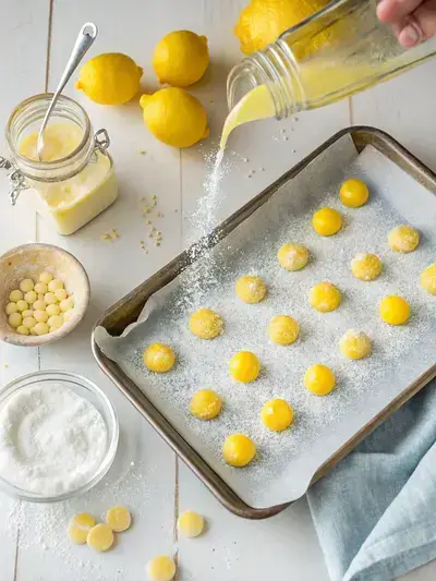 Step-by-step process of making homemade lemon drops with ingredients and finished candies.