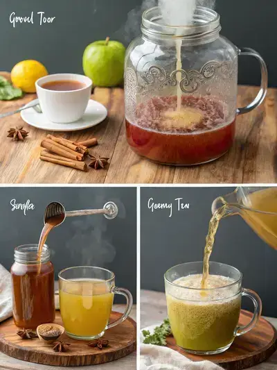 Step-by-step preparation of Brazilian Mounjaro Drink, showcasing ingredients and final drink in a mason jar.